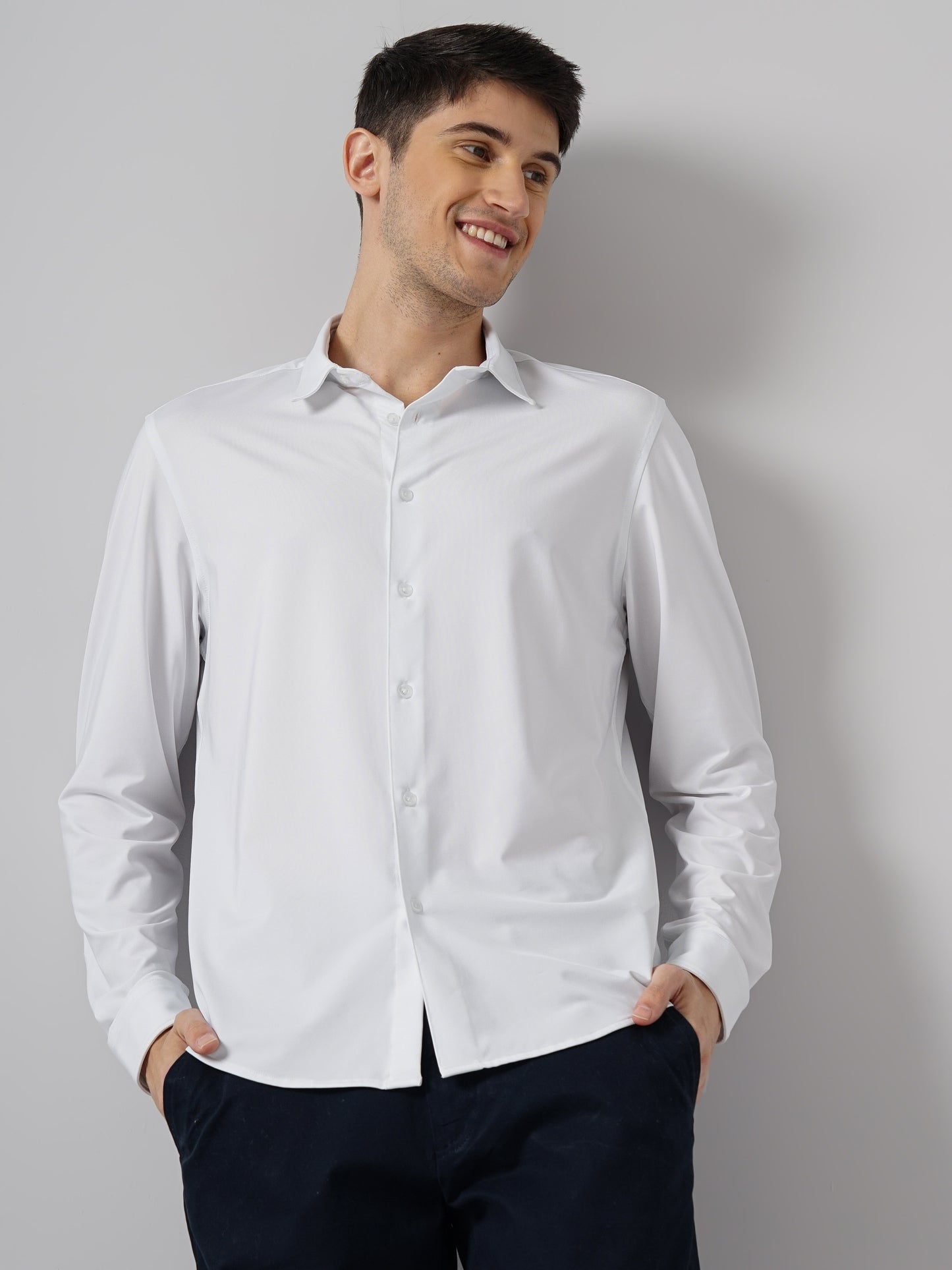 White Solid Polyester Shirt