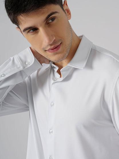 White Solid Polyester Shirt