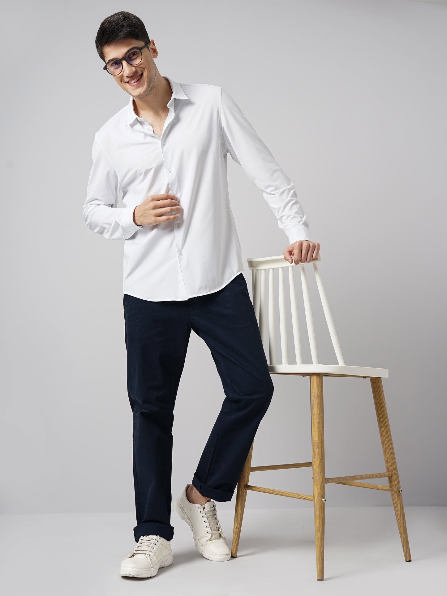 White Solid Polyester Shirt