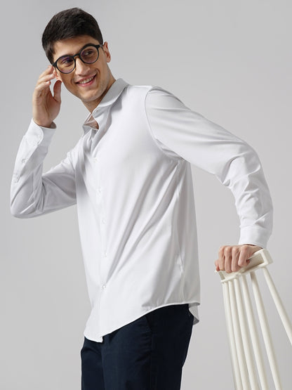 White Solid Polyester Shirt