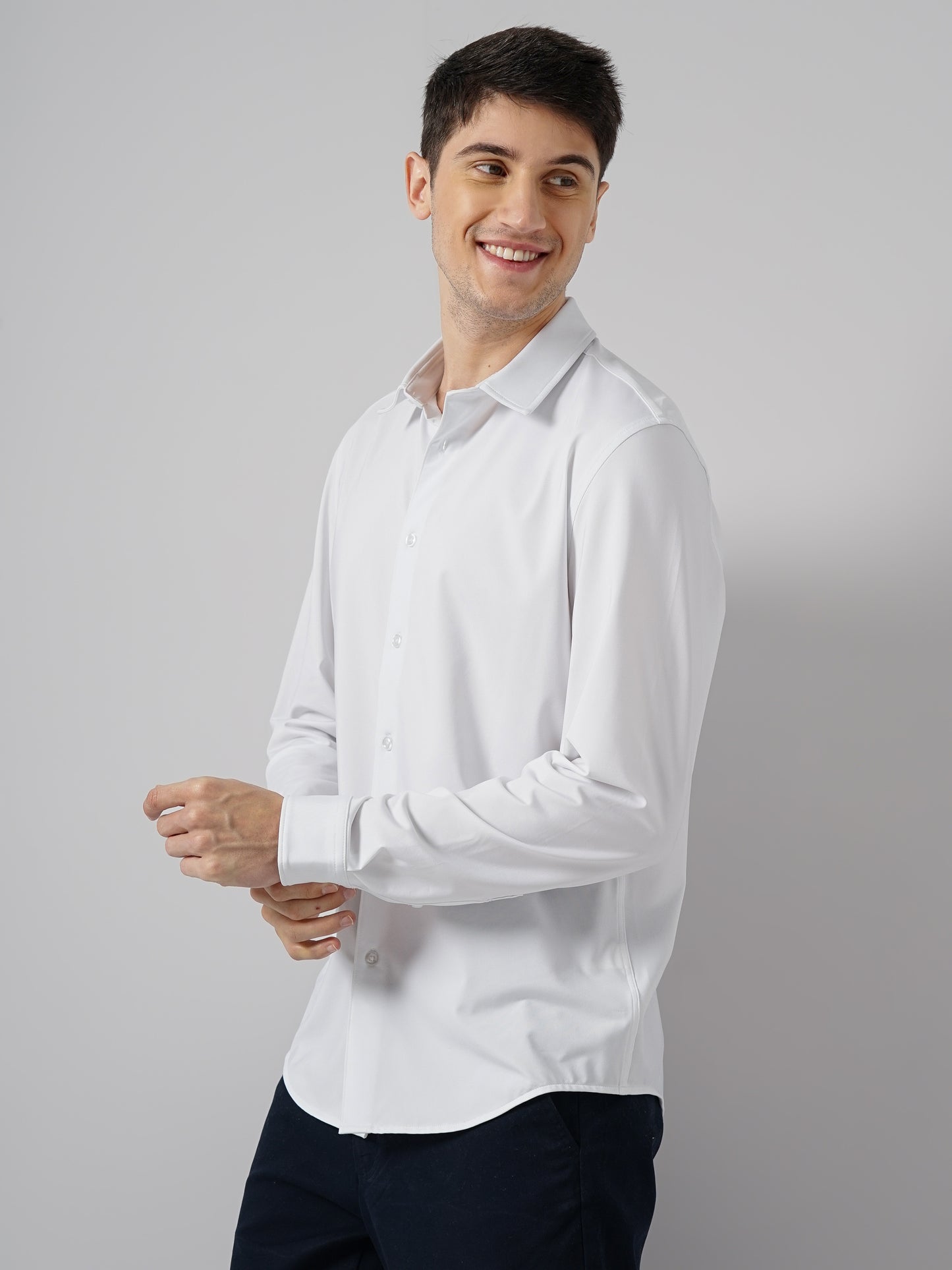 White Solid Polyester Shirt