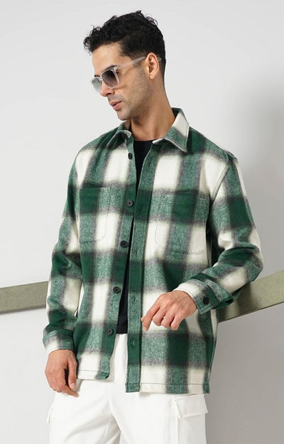 Celio Men Green Checked Regular Fit Cotton Shirts