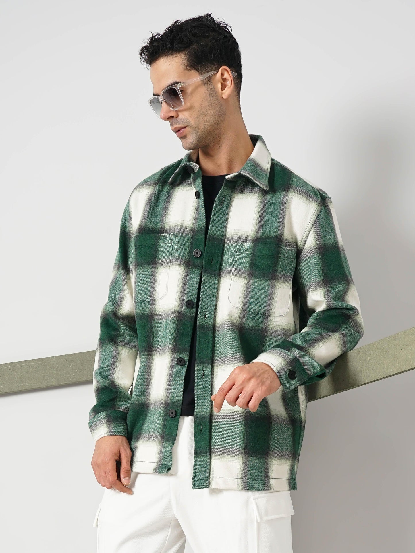 Green Striped Polyester Shirt