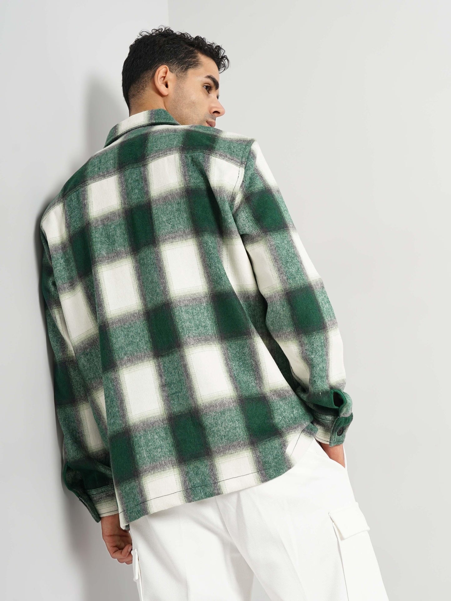 Green Striped Polyester Shirt