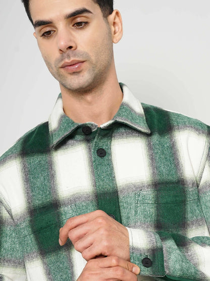 Green Striped Polyester Shirt