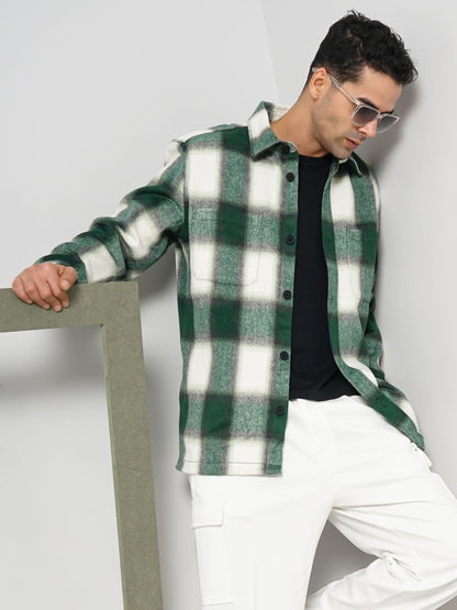 Green Striped Polyester Shirt