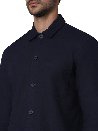 Navy Blue Solid Cotton Shirt