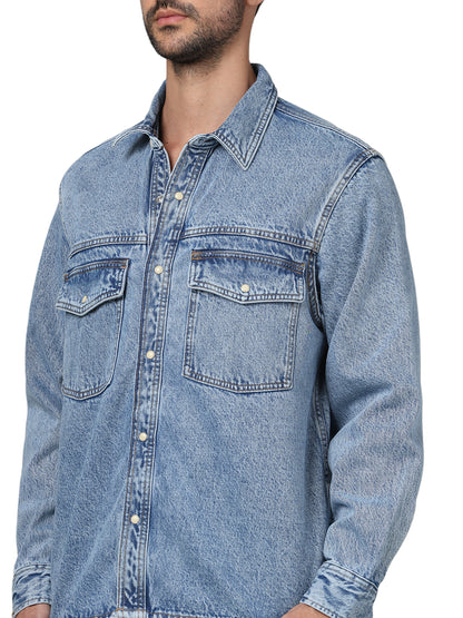 Blue Solid Cotton Shirt