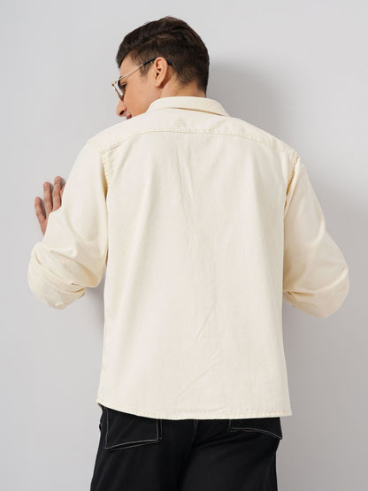 Off White Solid Cotton Shirt