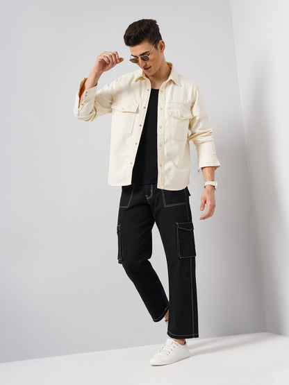 Off White Solid Cotton Shirt