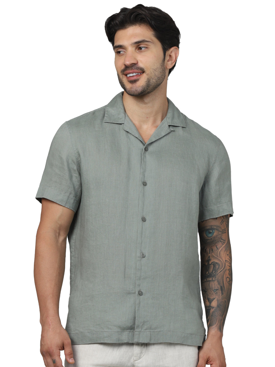 Olive Solid Linen Shirt