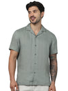 Celio* Solid Regular Fit Linen Olive Shirt