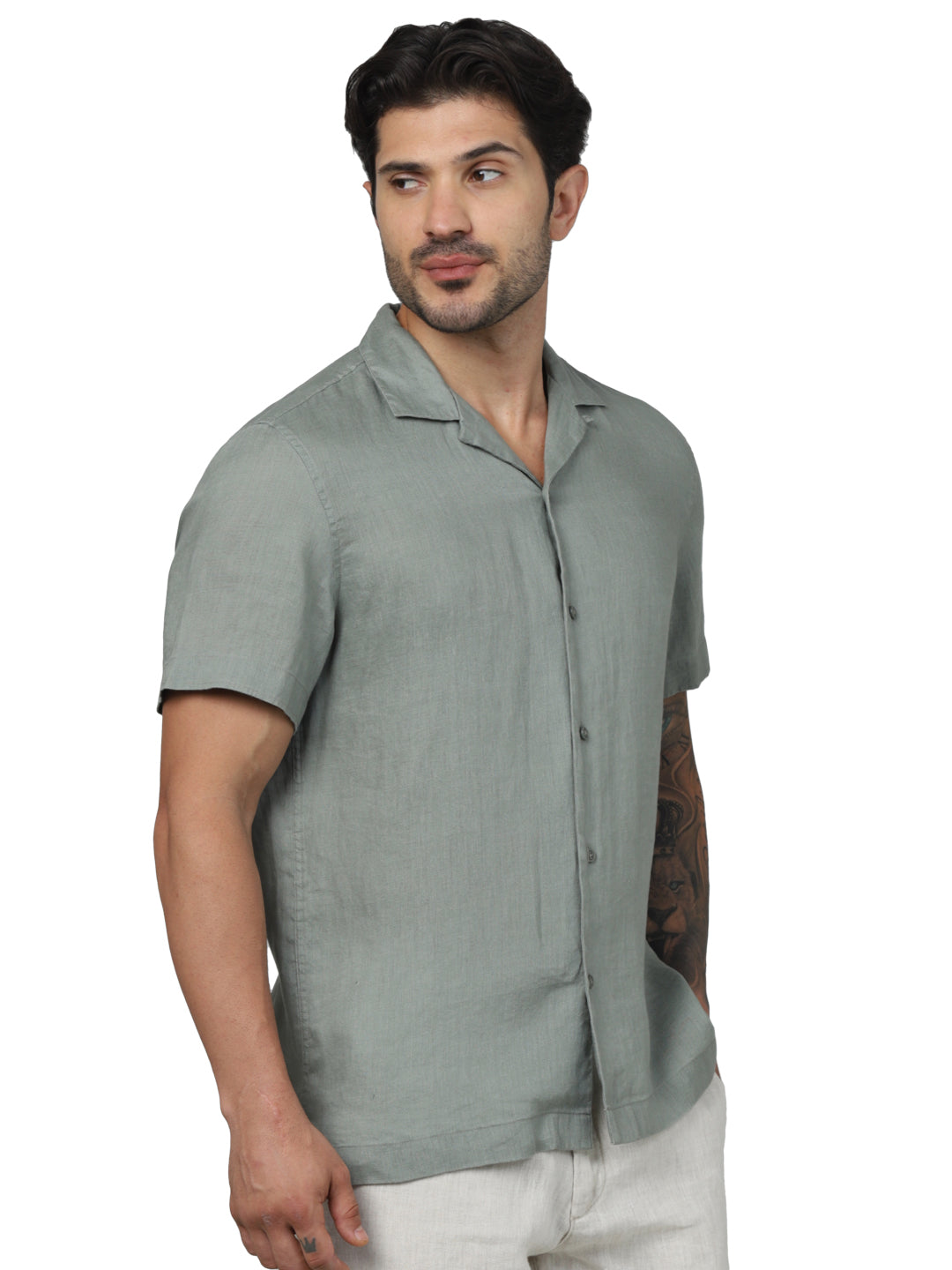 Olive Solid Linen Shirt