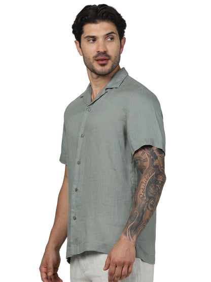 Olive Solid Linen Shirt