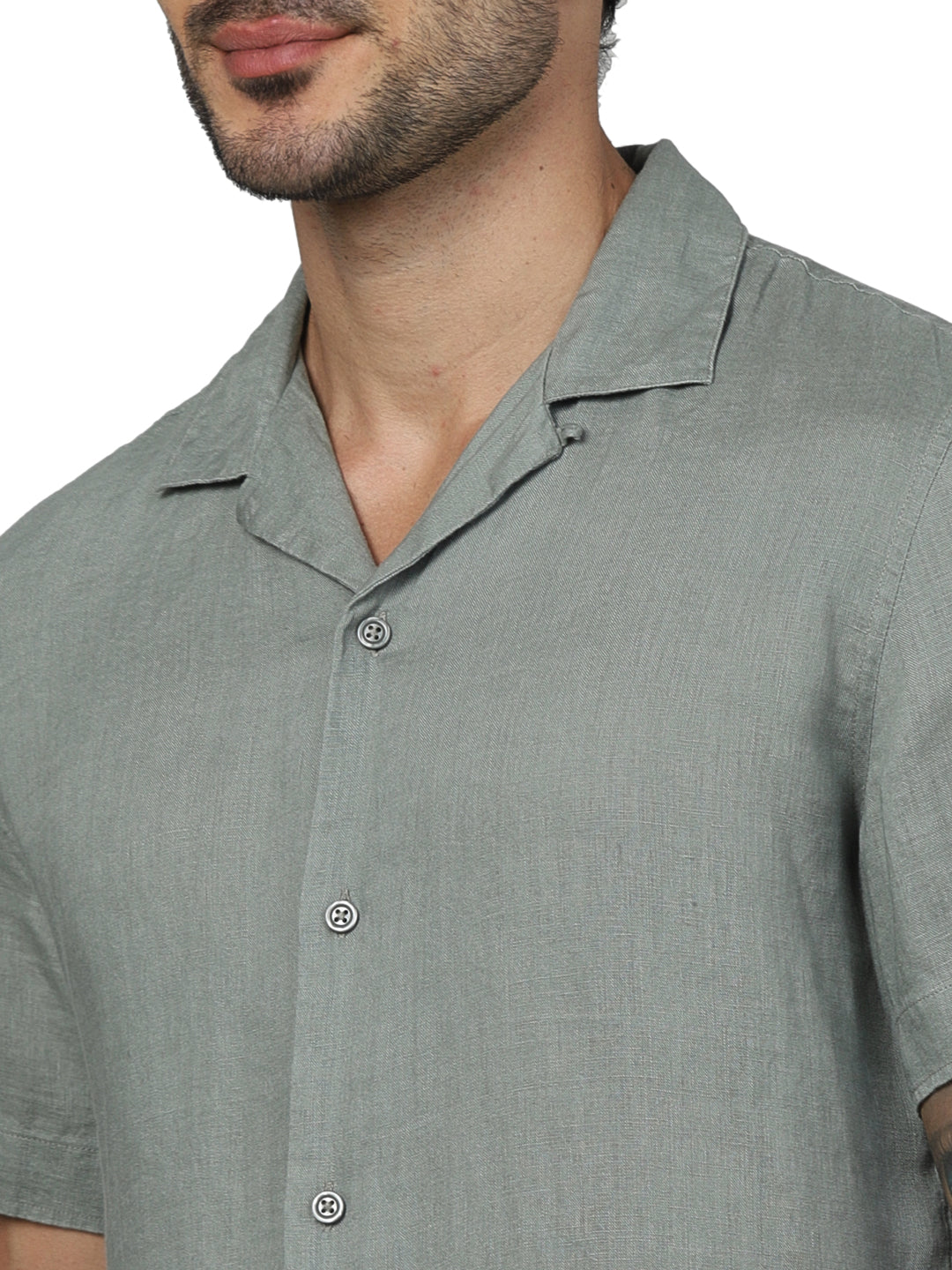 Olive Solid Linen Shirt