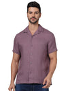 Celio* Solid Regular Fit Linen Purple Shirt