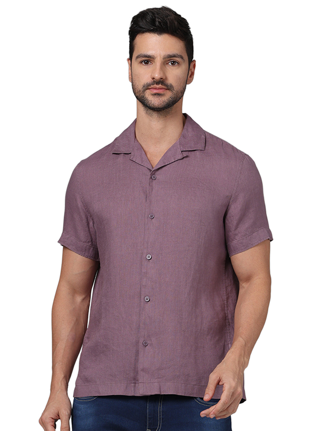 Purple Solid Linen Shirt