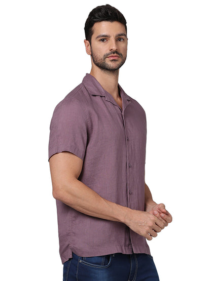 Purple Solid Linen Shirt