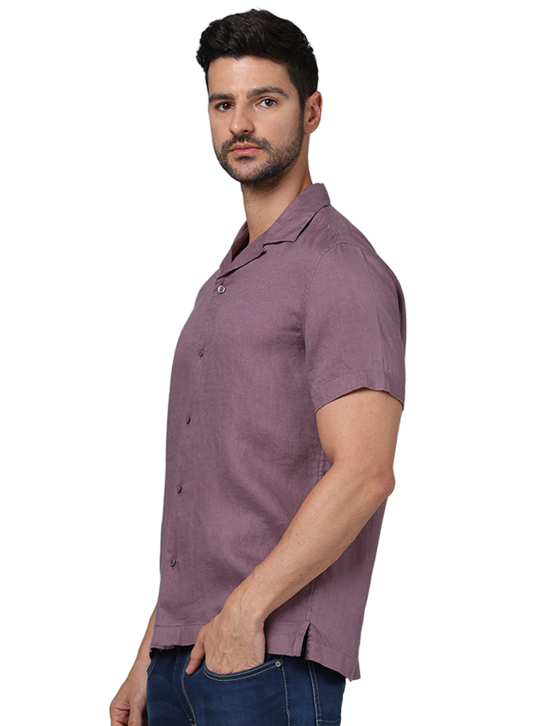 Purple Solid Linen Shirt