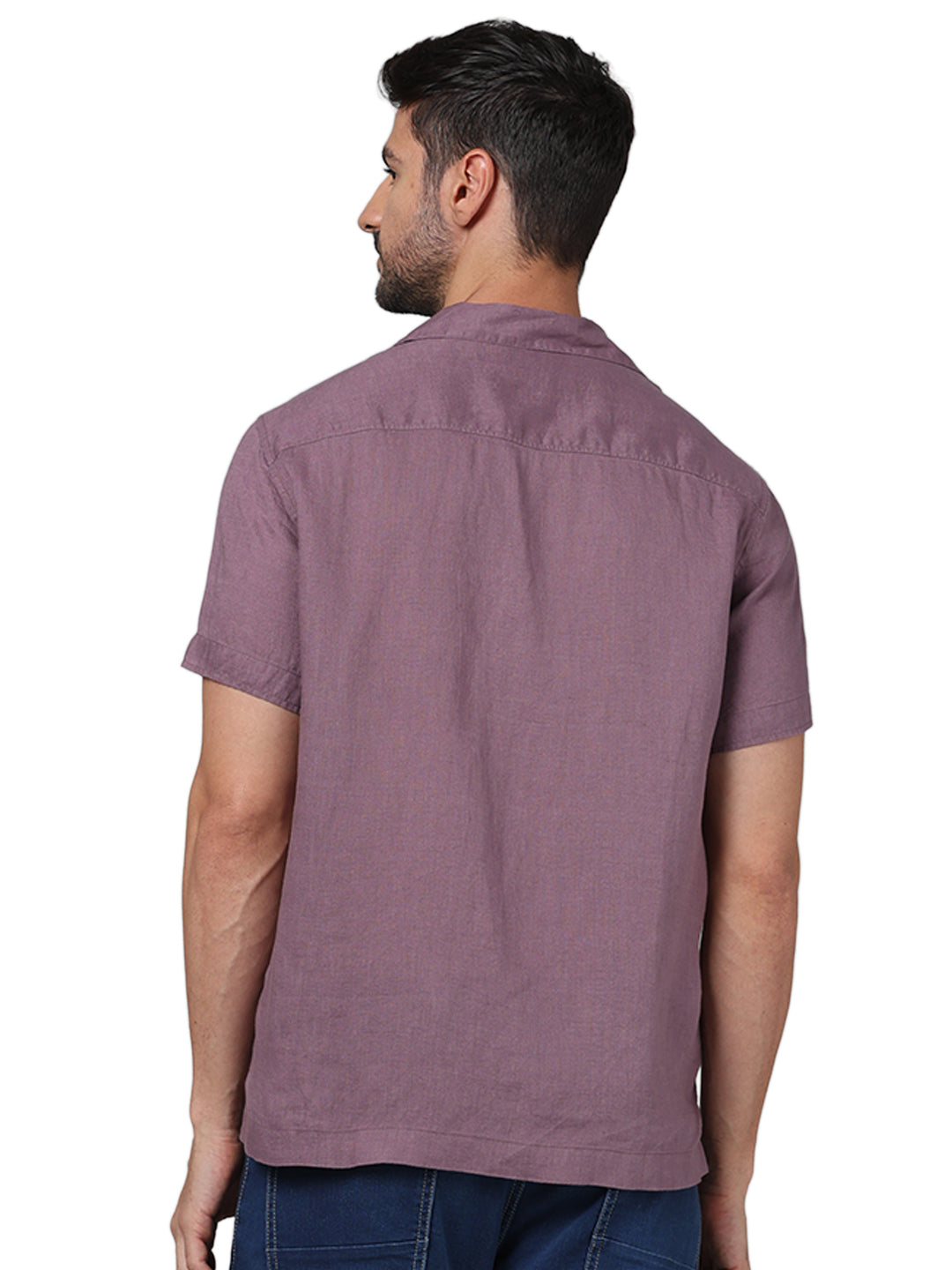 Purple Solid Linen Shirt