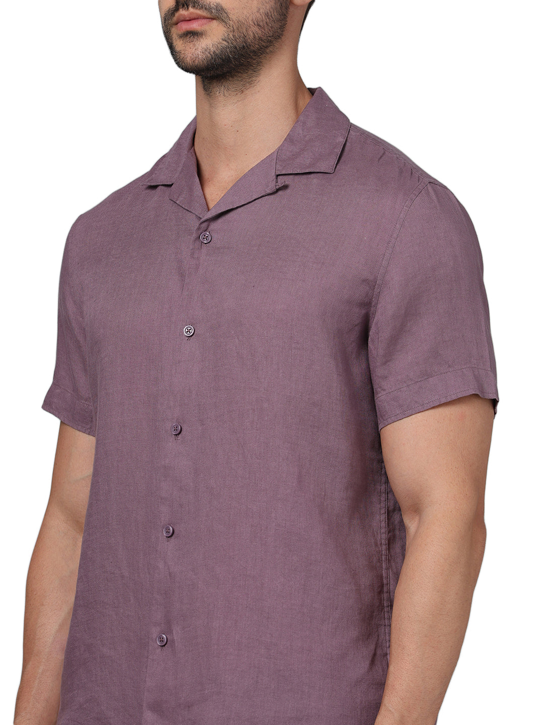 Purple Solid Linen Shirt