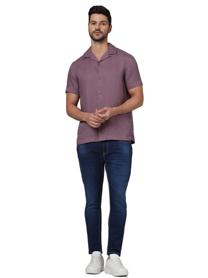 Purple Solid Linen Shirt