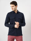 Celio* Solid Oversized Polyester Navy Blue Shirt