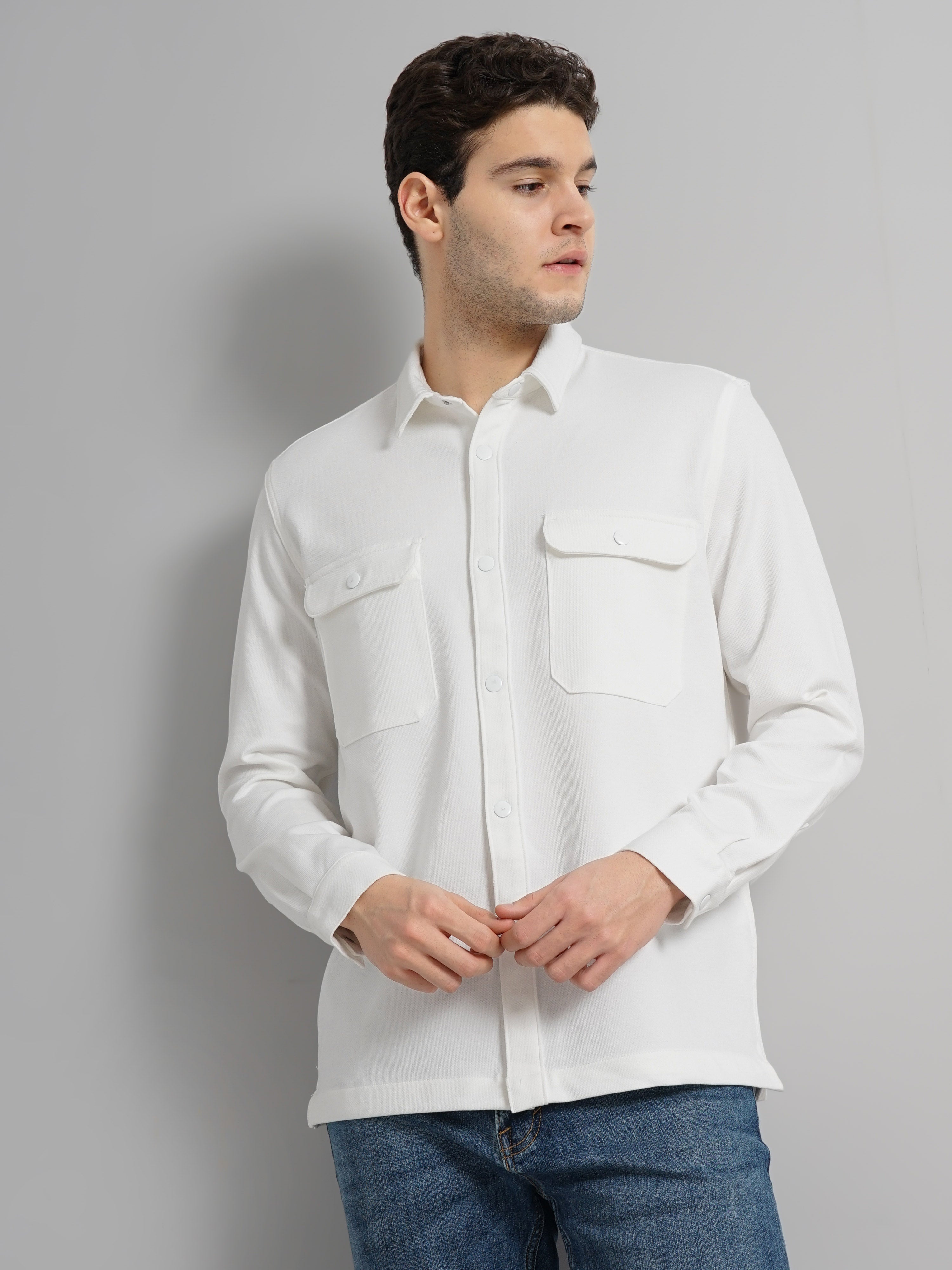 White Solid Polyester Shirt