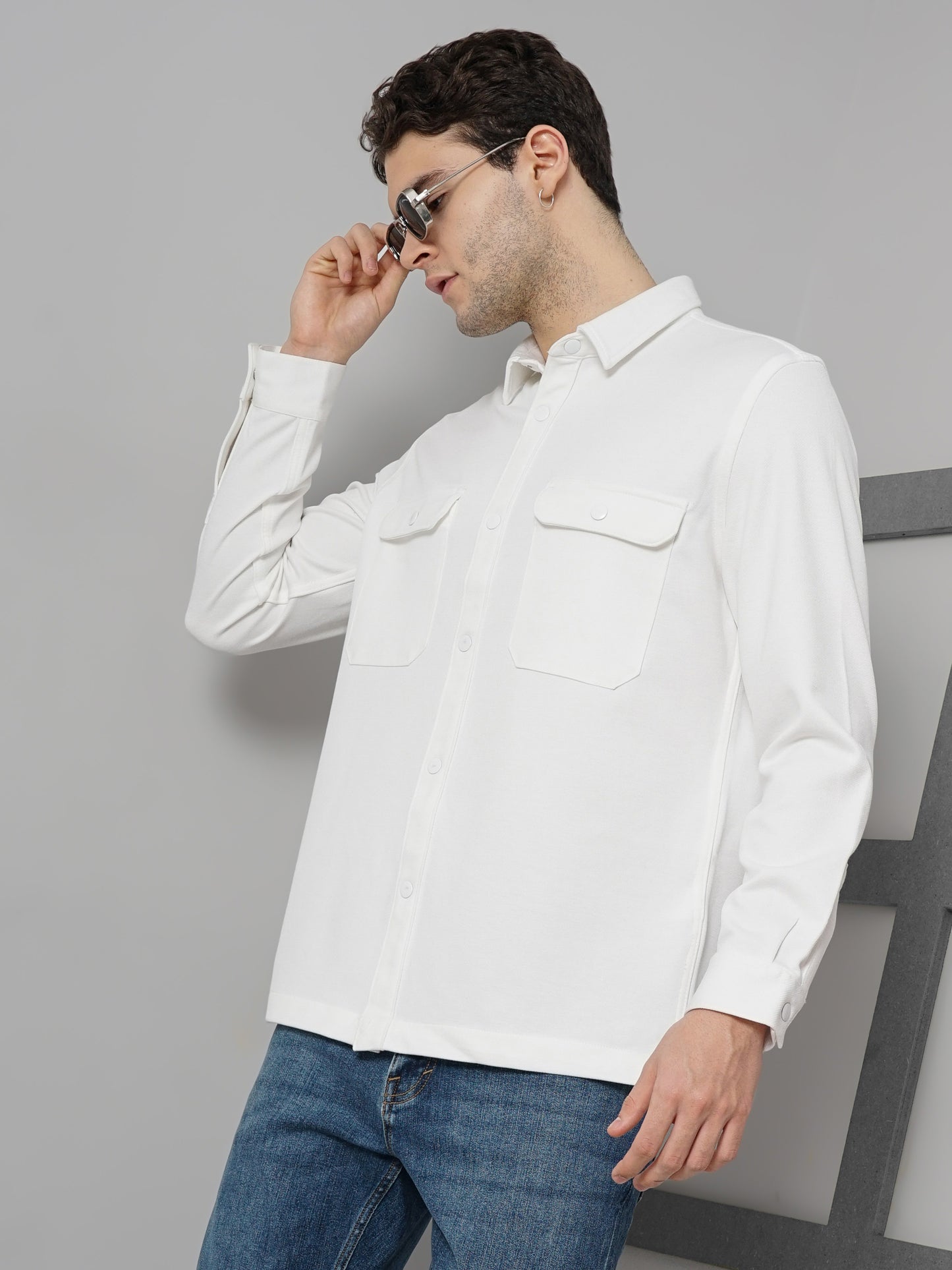 White Solid Polyester Shirt