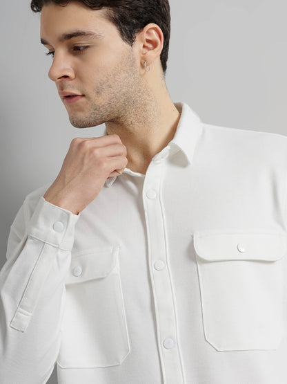 White Solid Polyester Shirt