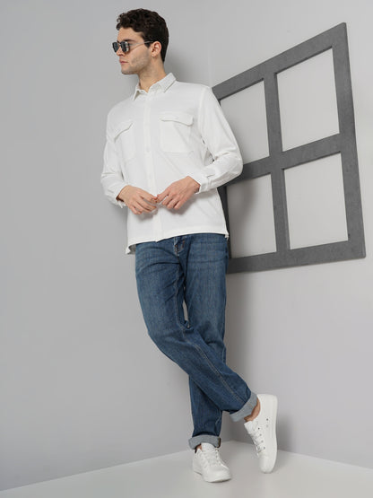 White Solid Polyester Shirt