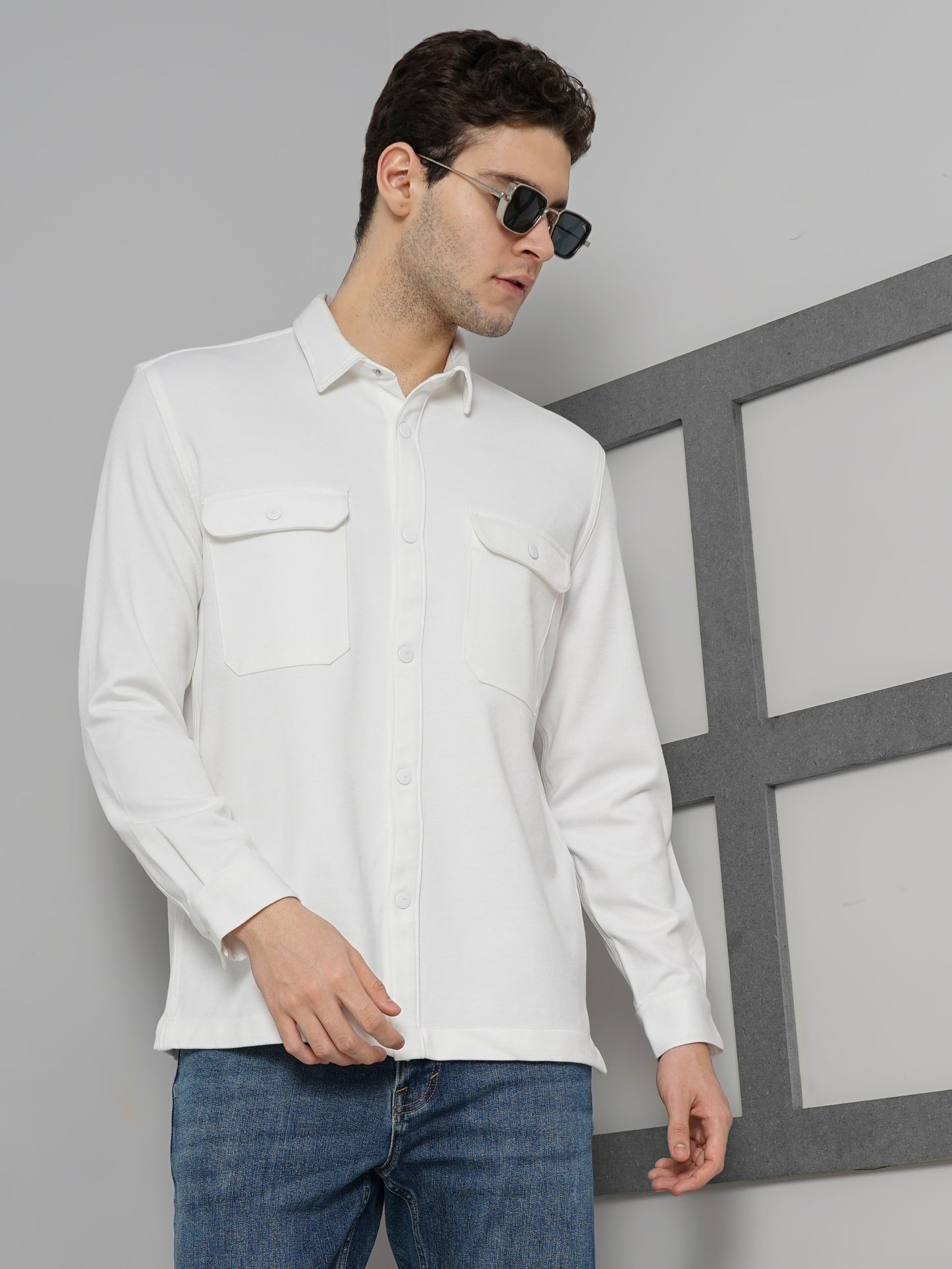 White Solid Polyester Shirt