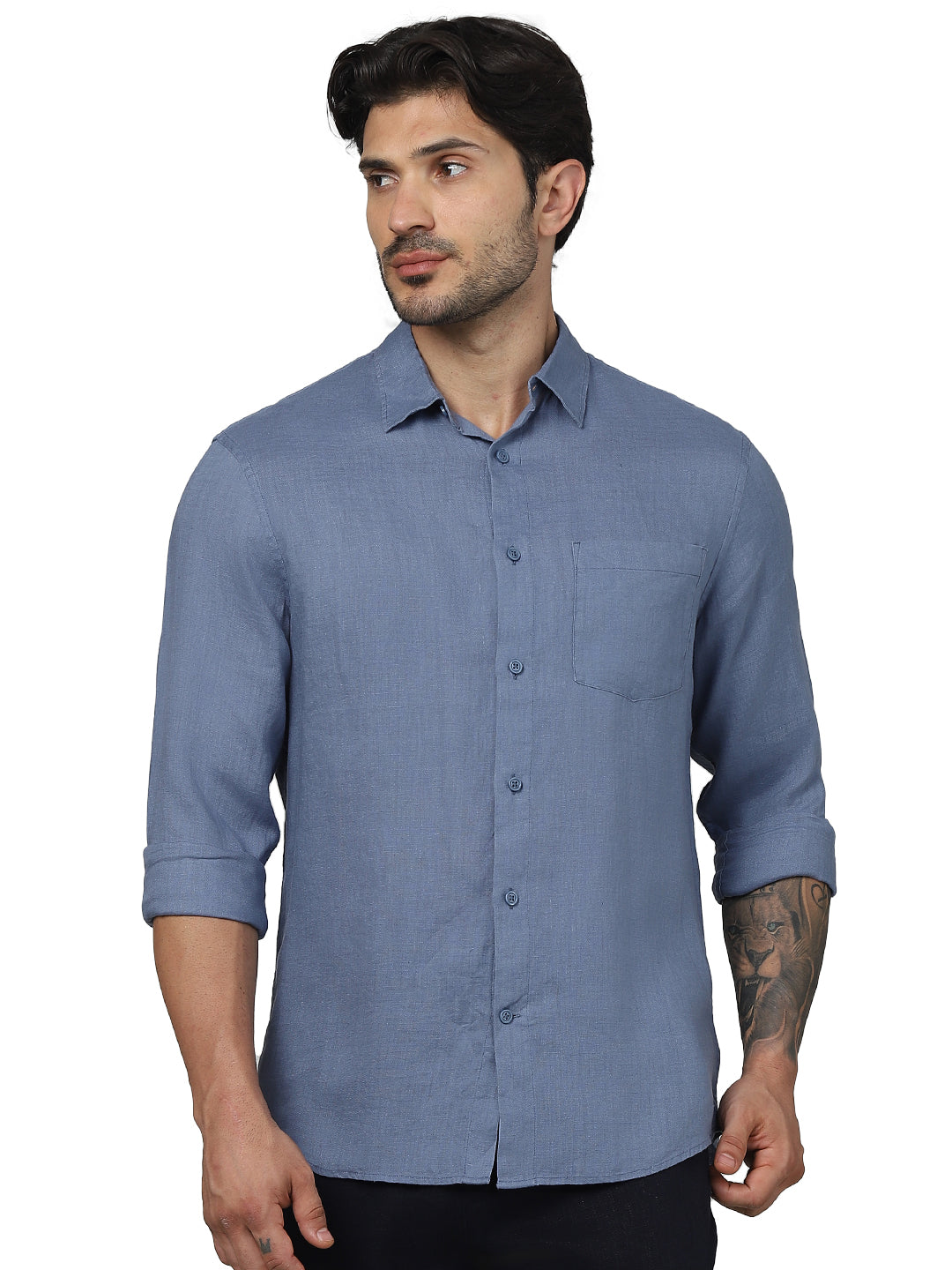 Blue Solid Linen Shirt