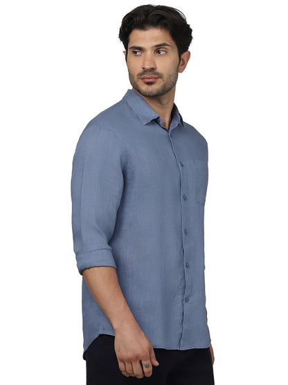 Blue Solid Linen Shirt