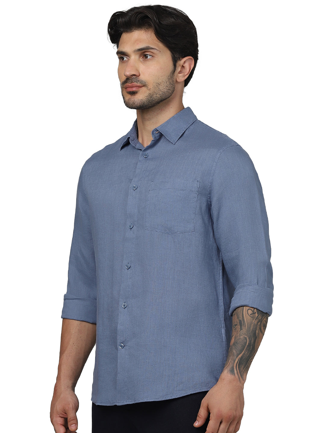 Blue Solid Linen Shirt