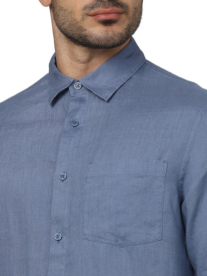 Blue Solid Linen Shirt