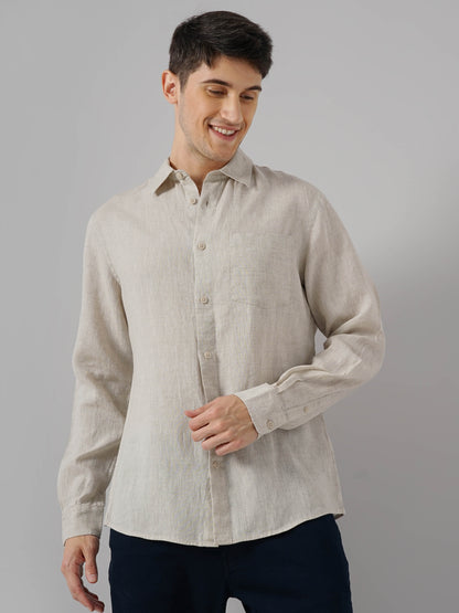 Off White Solid Linen Shirt