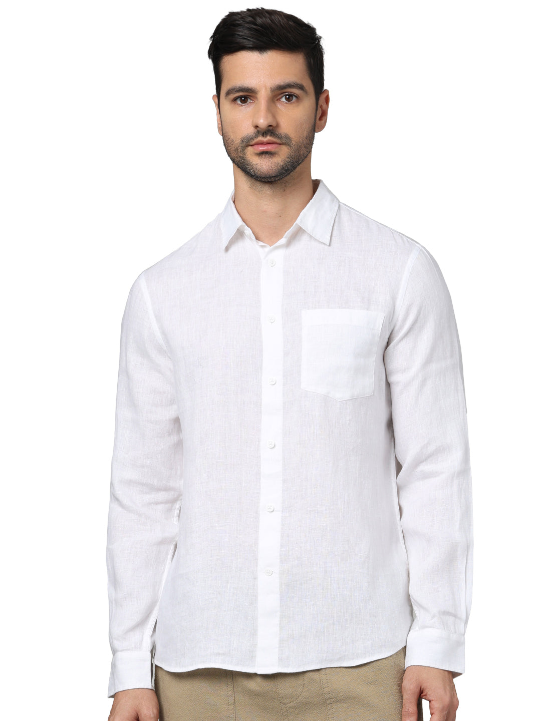 White Solid Linen Shirt