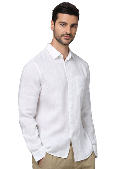 White Solid Linen Shirt