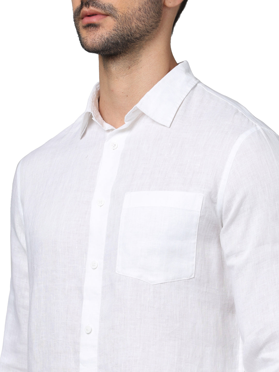 White Solid Linen Shirt