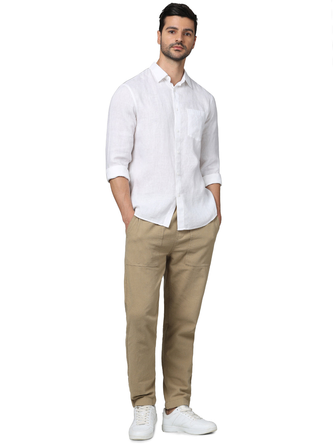 White Solid Linen Shirt