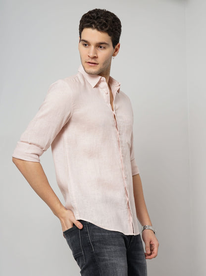 Pink Solid Linen Shirt