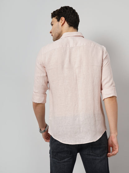 Pink Solid Linen Shirt