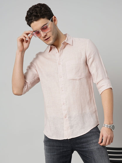 Pink Solid Linen Shirt