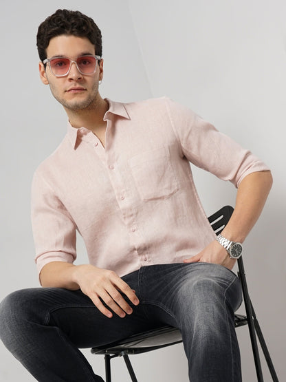 Pink Solid Linen Shirt