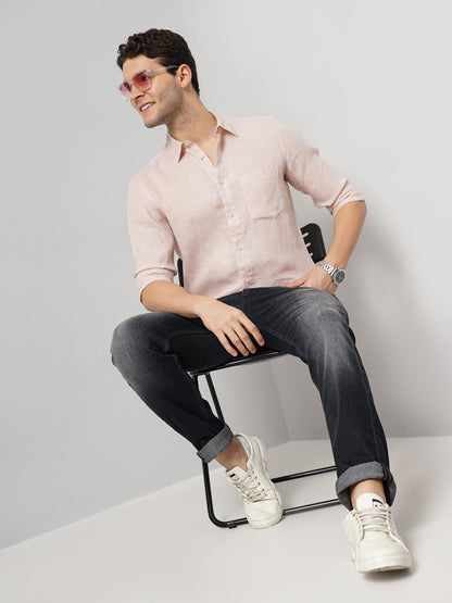 Pink Solid Linen Shirt