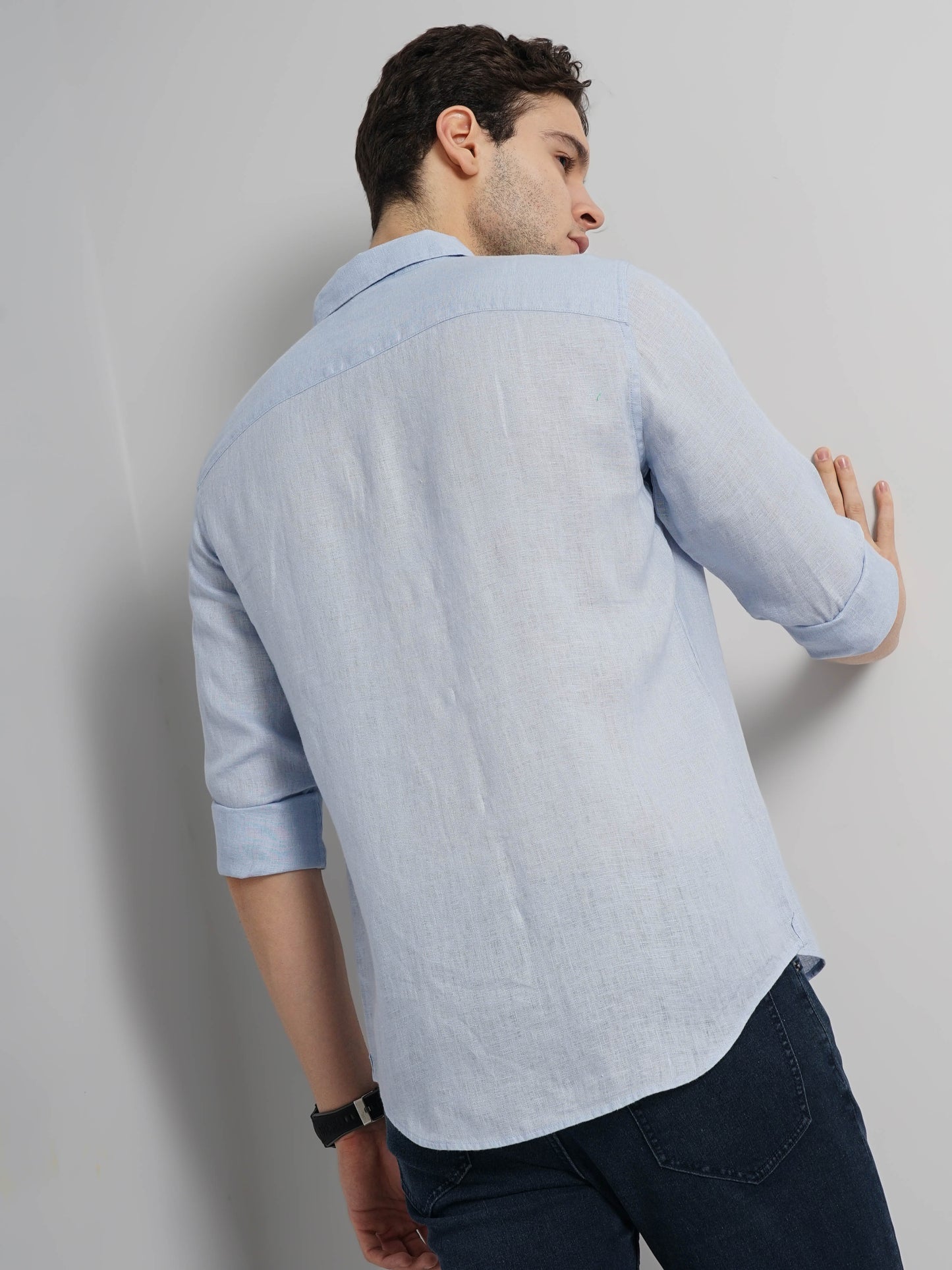 Blue Solid Linen Shirt