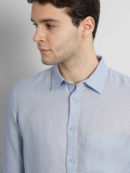 Blue Solid Linen Shirt