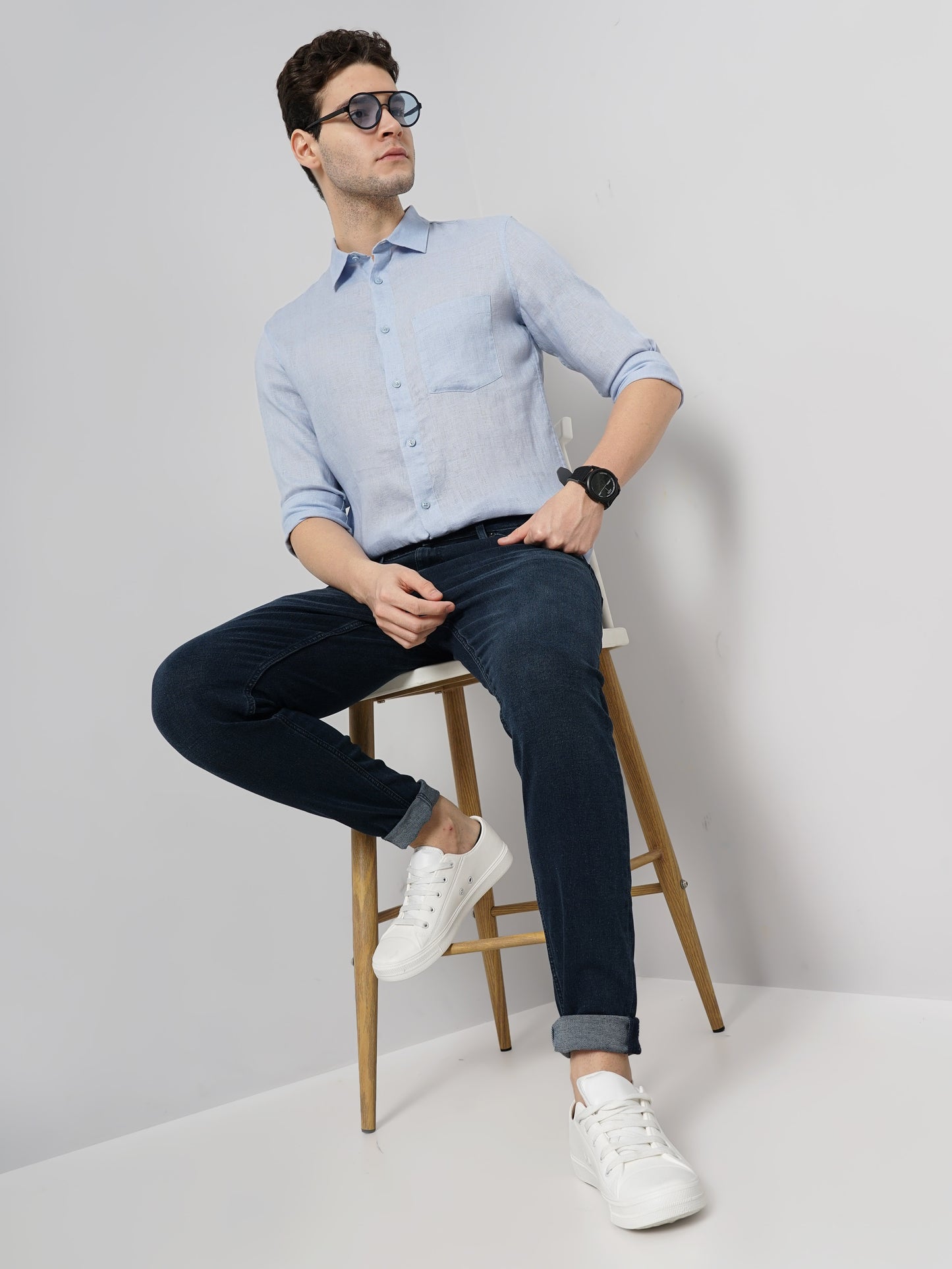 Blue Solid Linen Shirt