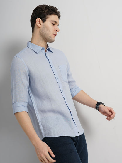 Blue Solid Linen Shirt